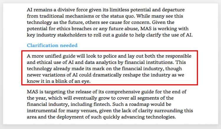 新加坡金融管理局将制定人工智能和数据分析使用指导手则！
