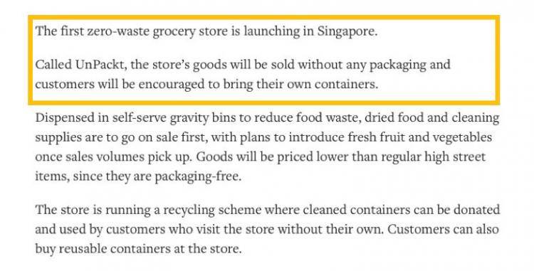 环保新干线！新加坡本地第一家“零垃圾”店铺！