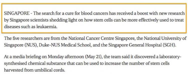 新加坡本地科研人员发现新化合物，有望更好地治疗急性血癌！