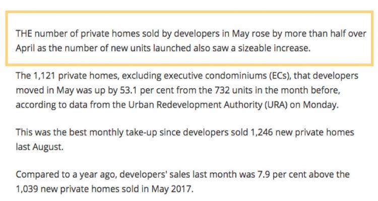 新加坡上个月售出新私人住宅单位达到1121个单位！